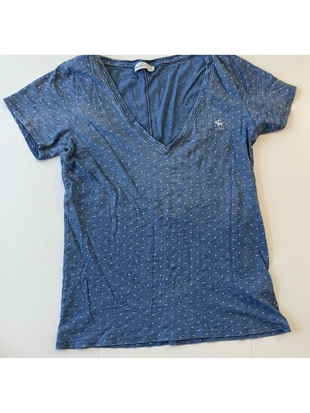 Y2K Abercrombie & Fitch V Neck Tiny Polka Dot Tee Shirt Sz L Preppy